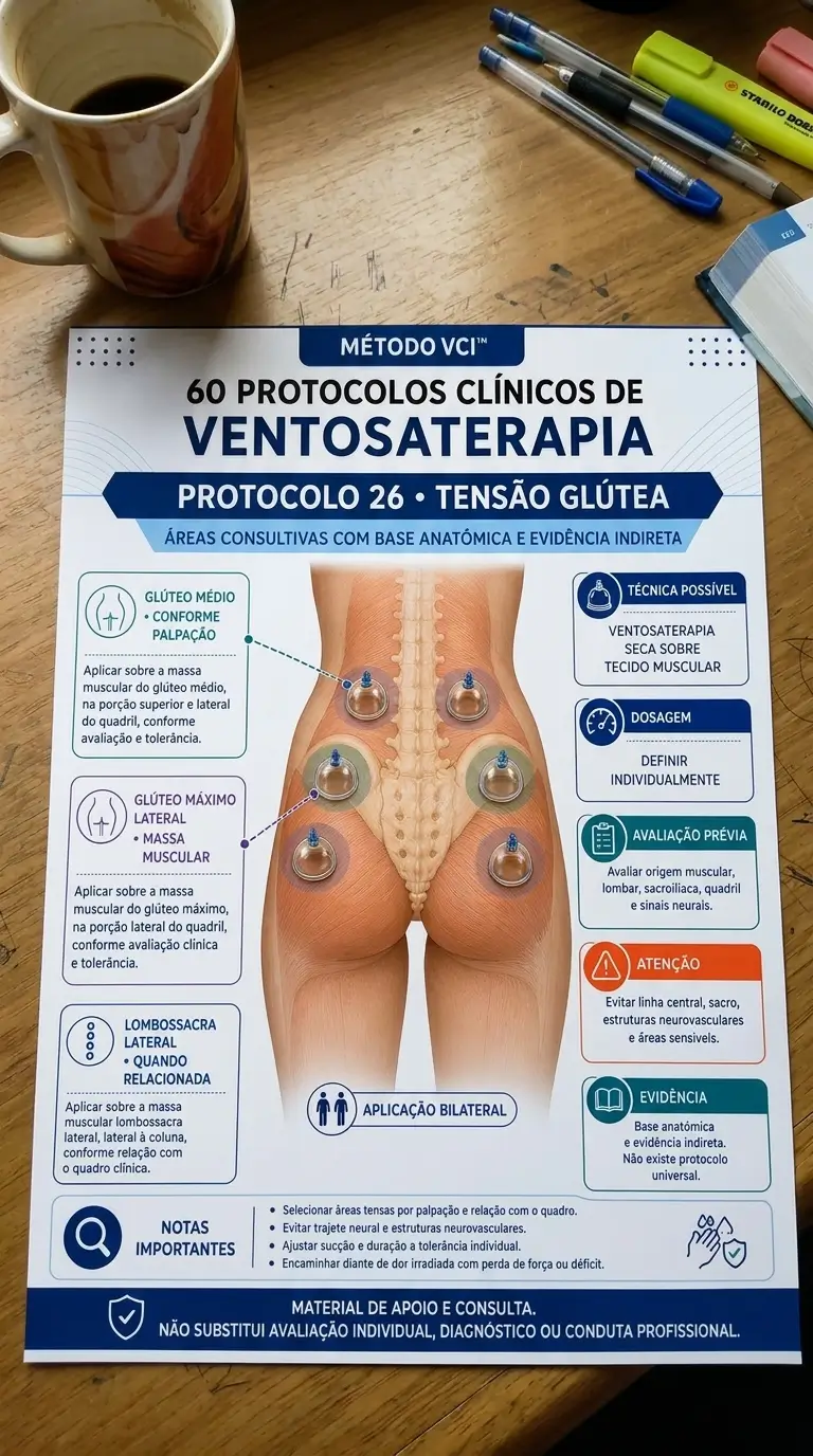Protocolo impresso de tensão glútea sobre mesa de estudo